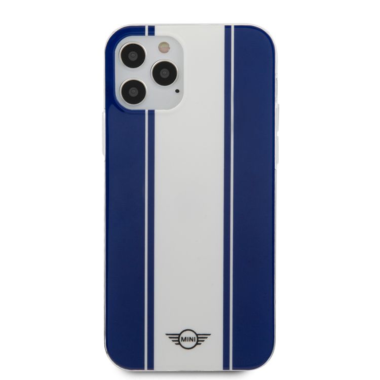 Mini Cooper PC/TPU Horizontal Stripes Hard Case for iPhone 12 Pro Max (6.7") - Navy Blue