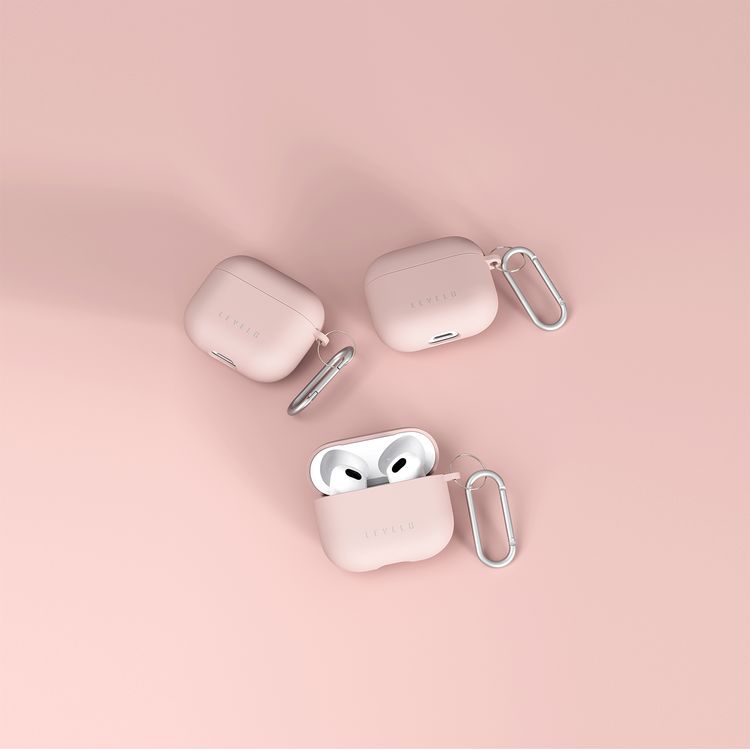 حافظة من السيليكون الهجين لسماعات AirPods 3 من Levelo Gorra مع مشبك معدني، مقاومة للصدمات، تصميم هجين، خفيفة الوزن ونحيفة - زهري