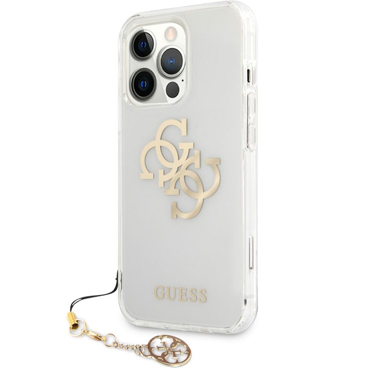 CG MOBILE Guess PC/TPU Case Transparent 4G Electroplated Logo with Elegant Charm Compatible for iPhone 13 Pro (6.1") Anti-Scratch, Easy Access to All Ports