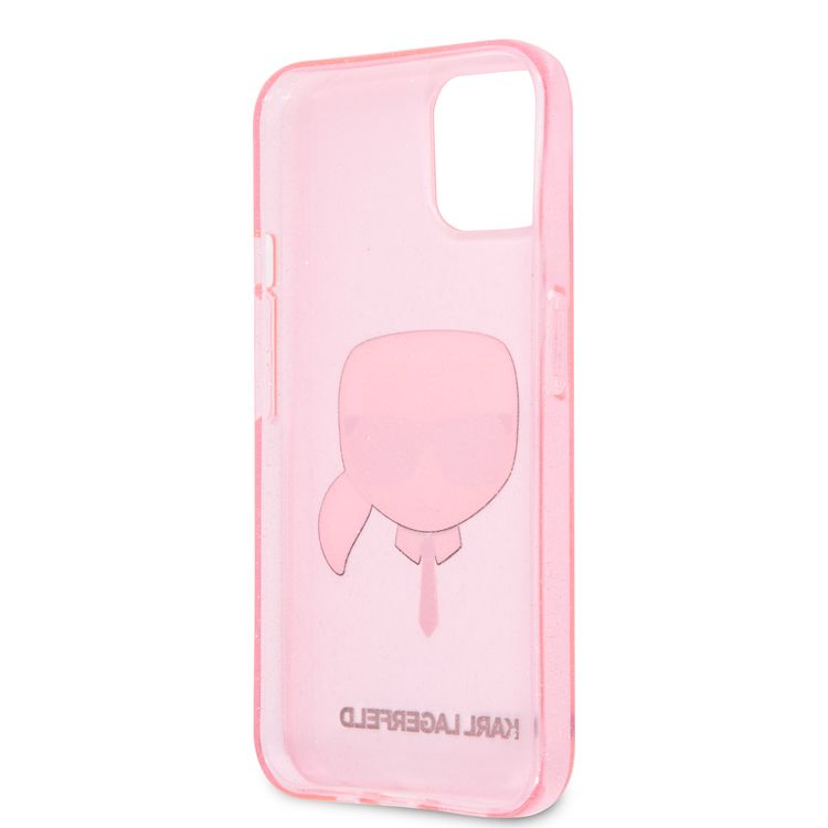 Karl Lagerfeld TPU Full Glitter Karl Head Case For iPhone 13 (6.1 ), Durable, Shockproof, Bumper Protection, Anti-Scratch - Pink