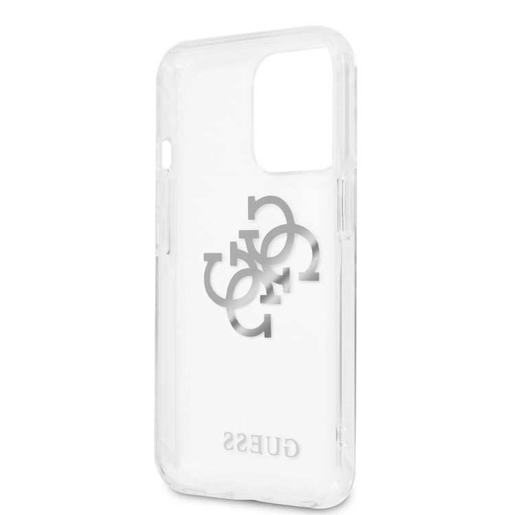 CG MOBILE Guess PC/TPU Case Transparent 4G Electroplated Logo with Elegant Charm Compatible for iPhone 13 Pro (6.1") Anti-Scratch, Easy Access to All Ports