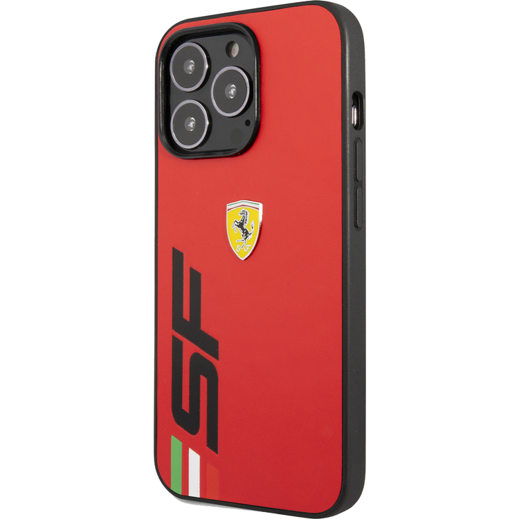 Ferrari Leather Printed Big SF Logo Hard case, Drop protection, Compatible with iPhone 13 Pro Max  - Red