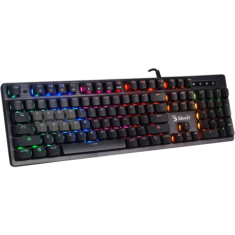 Bloody Mecha-Like Switch Gaming Keyboard, Centered Backlight Design, Adjustable Backlights,Double Secured Water-Resistant, Enhanced Space-Bar - Black
