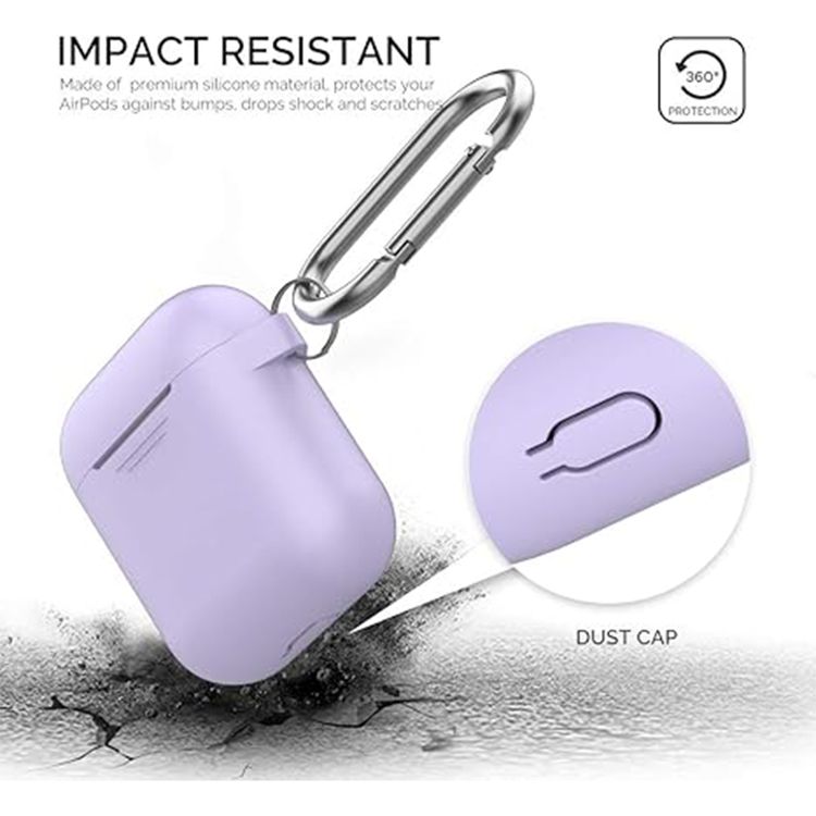 Ahastyle Duotone Premium Silicone Case Compatible for AirPods 1/2 - Two Caps - Front LED Visible - Scratch Resistance - Shock Absorption Drop Protection Cover - Lavender/Pink