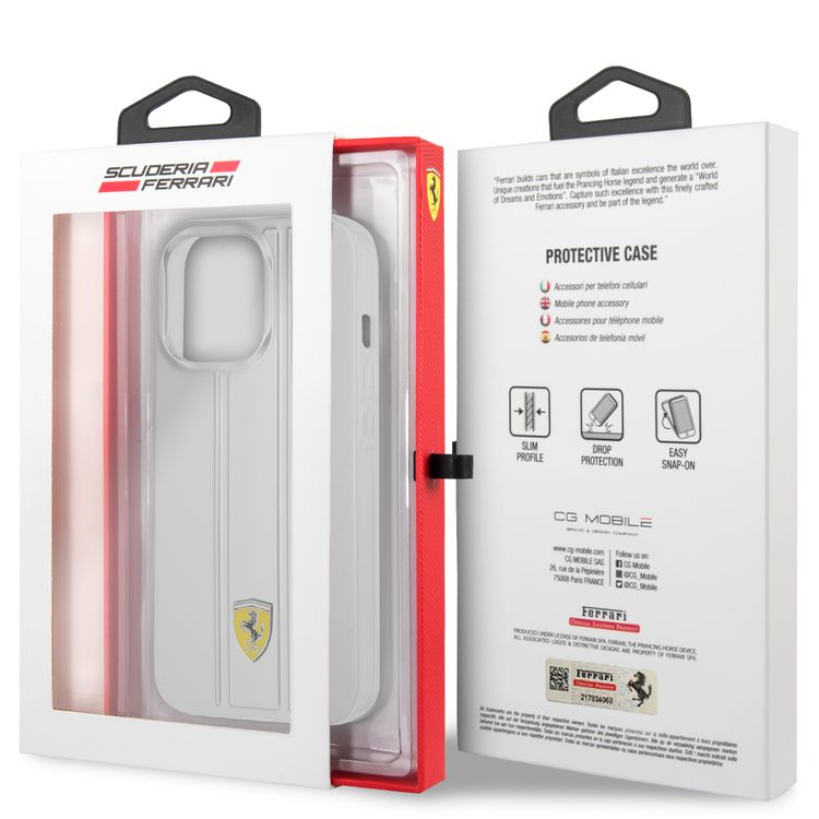 CG MOBILE Ferrari PC/TPU Transparent Hard Case with 3D Stripes Compatible for iPhone 13 Pro Max (6.7") Scratches Resistant, Easy Access to All Ports