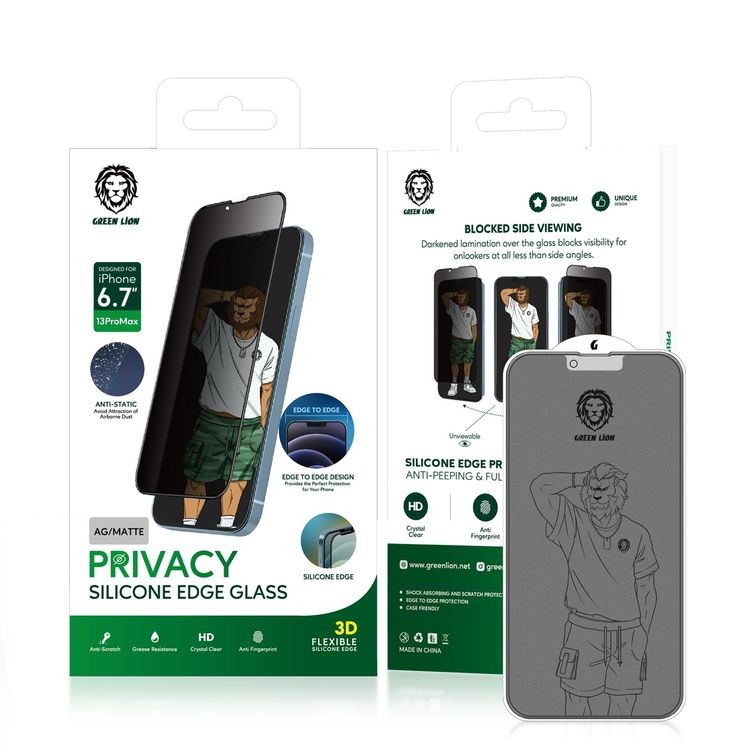 Green Lion 3D Silicone AG/Matte Privacy Glass Screen Protector for iPhone 13 Pro  - Black