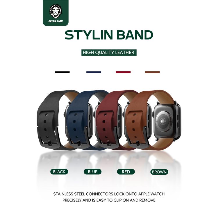 Green Lion Stylin Leather Watch Strap Band for Apple Watch 42/44mm, Metal Buckle Lock, Water & Sweat Resistant, 360° Twist, Breathable & Comfortable, Skin-Friendly - Red