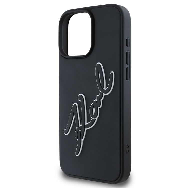Karl Lagerfeld Hard Case with 3D Rubber Signature Logo for iPhone 16 Pro Max, Easy Snap On, Comfortable Grip - Black