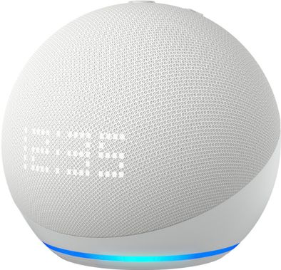 مكبر صوت ذكي Echo Dot (الجيل الخامس، إصدار 2022) مزود بساعة وأليكسا - أبيض جليدي