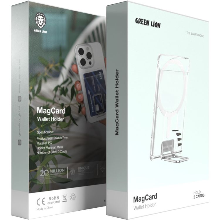 Green Lion MagCard Wallet Holder with PC and Metal Material, Holds two Cards, Lightweight Design - Titanium