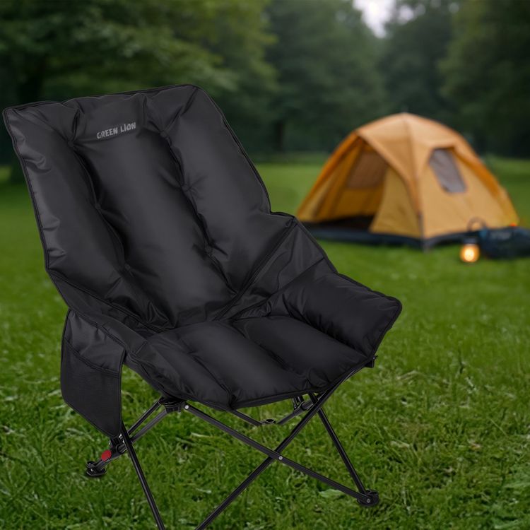 Green Lion Travix Camping Chair with Non-Slip Base, Large Side Pocket, Adjustable Backrest, High-Quality Fabric, Lightweight Design, Carry Bag Included - Black
