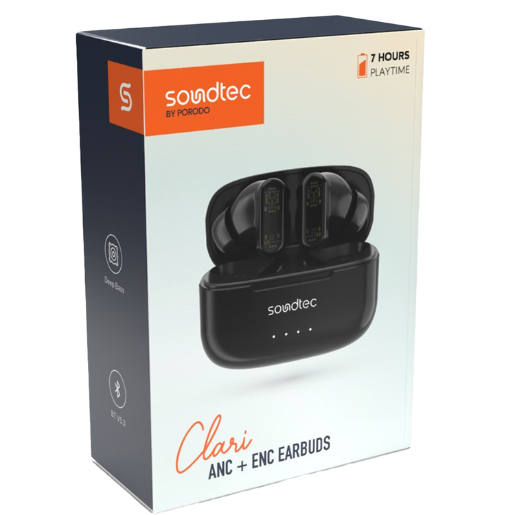 Porodo Soundtec ANC & ENC TWS with Transparent Earbuds, Touch Control, 20 Hours Standby time, 300mAh Case Battery Capacity