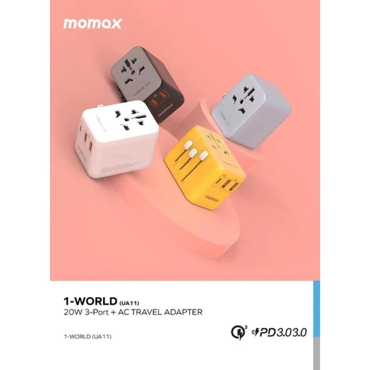 Momax 1-World 3 Port + AC Travel Adapter 20W