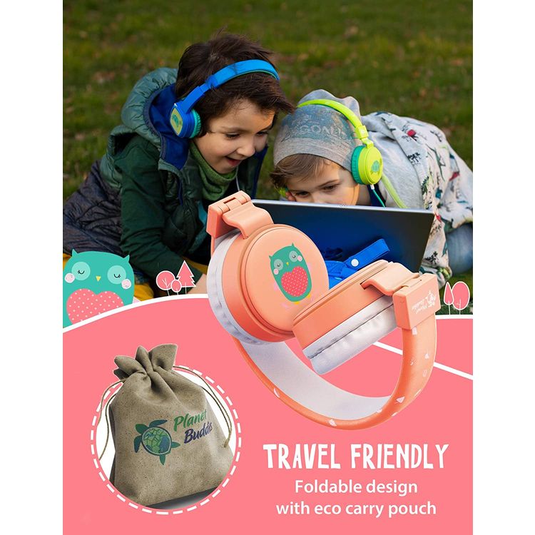 Planet Buddies Kids Wired Headphones with 85 dB Volume Limited, Plug and Play, Lightweight and Comfortable Design, 40 mm Driver Size, Adjustable Headband Suitable for Children (Owl) - Pink