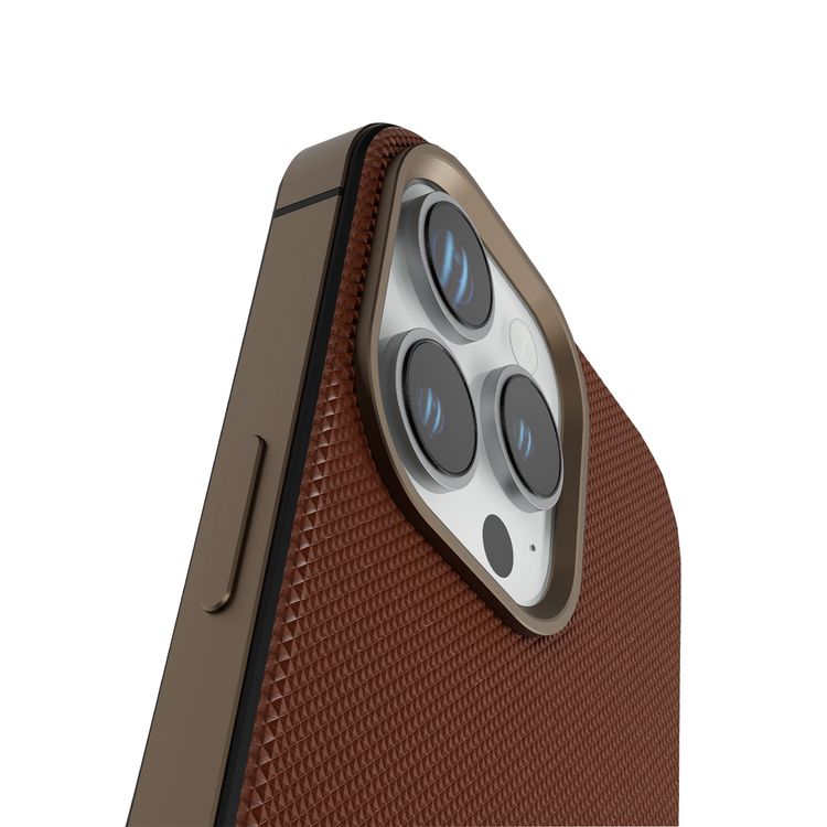 Levelo Cuir Two Tone Leather Case For iPhone 16 Pro Max, Durable, Compact Design, MagSafe Compatible, Hybrid Case, Impact-Resistant Corners , Aluminum Bumper Finish, High Quality Material - Rose Gold Titanium