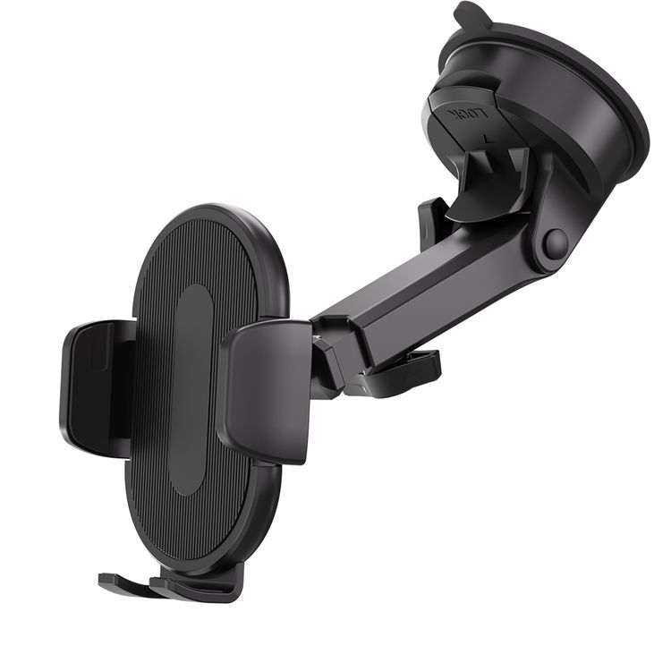 Green Lion Strong Hold X Phone Holder with Washable Suction Cup, Compatible with 4.7"-6.9" Devices, Anti-Slip Base, Quick Release Button, Adjustable Telescopic Arm - Black