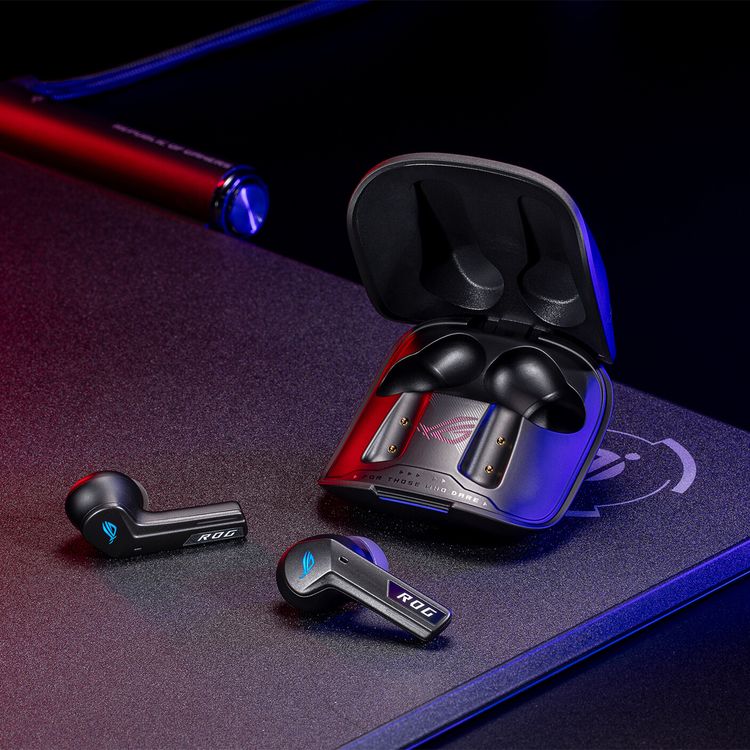 سماعات أذن ASUS ROG Cetra اللاسلكية الحقيقية SpeedNova مع خاصية إلغاء الضوضاء النشطة التكيفية، وبلوتوث ثنائي الوضع واتصال لاسلكي بتردد 2.4 جيجاهرتز، وعمر بطارية يصل إلى 46 ساعة، وميكروفون مدمج متعدد الاتجاهات، وتقنية ROG SpeedNova اللاسلكية، وإضاءة ASUS Aura RGB، ونقاط متعددة هجينة - أسود