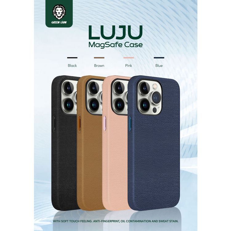 Green Lion Luju MagSafe Leather Case for iPhone 13 Pro Max ( 6.7 " ),High Classic Design, Easy Access to All Ports, Anti-Scratch, Shock-Absorption & Drop Protection Back Cover  - blue