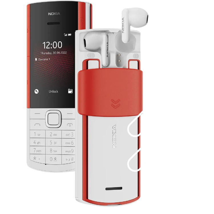 Nokia 5710 Xpress Audio Feature Phone with built-in wireless earbuds, 4G Connectivity, (Dual SIM) - White and Red