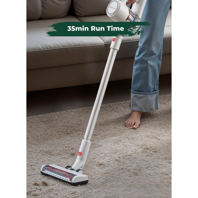 مكنسة كهربائية توربو من جرين ليون مع 3 رؤوس شفط، سعة بطارية 2200 مللي أمبير/ساعة، سعة خزان غبار 0.5 لتر، وضعان للسرعة، فلتر قابل للغسل، وقت عمل 35 دقيقة، وقت شحن 4.5 ساعة، شاشة LED - أبيض