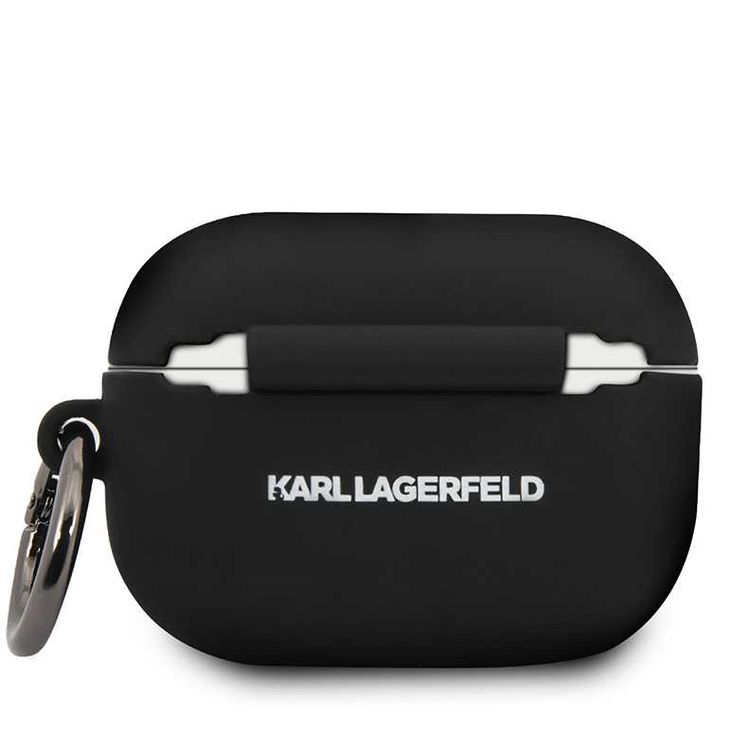 CG MOBILE Karl Lagerfeld Silicone Case ( Embossed Logo Choupette ) with Anti-Lost Ring Compatible for Airpods Pro, Scratch Resistant, Shock Absorption, Drop Protection, Dustproof Protective Silicone Cover Officially Licensed - Black