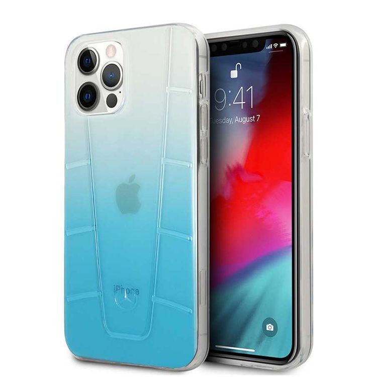 CG Mobile Mercedes-Benz Transparent Case Embossed 2 Compatible for iPhone 12 / 12 Pro (6.1") Shock & Scratch Resistant, Easy Access to All Ports - Blue Gradiant
