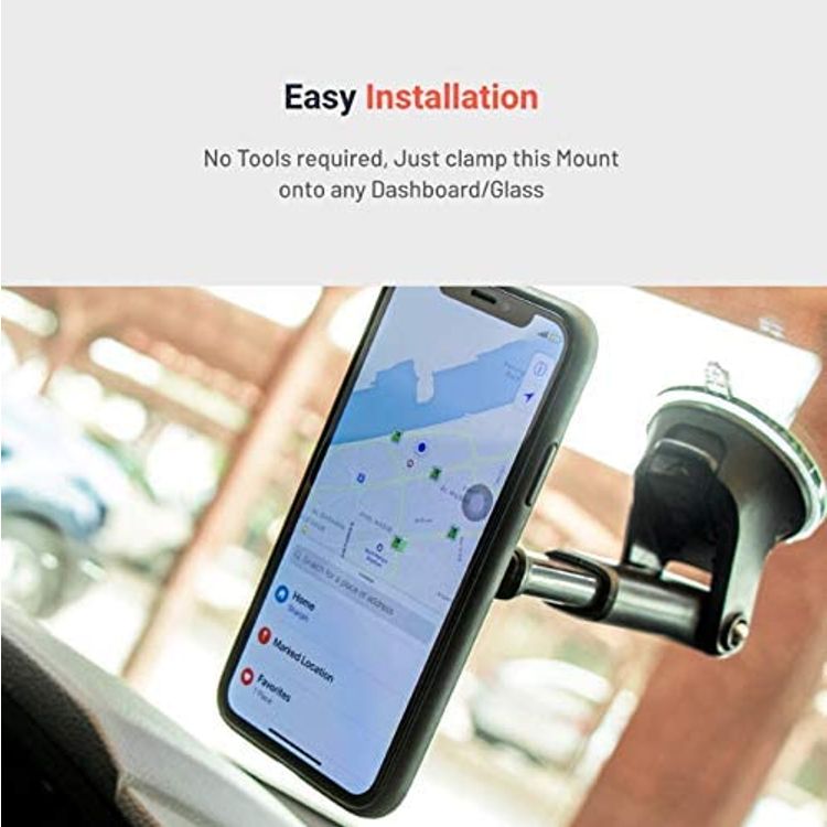 Porodo Aluminum Magnetic Car Mount ( Extendable up to 15cm / Suction Base / 360 Rotate ) Compatible for All Mobile Phone Devices, Metal Grip, Strong Magnet Phone Holder, Easy