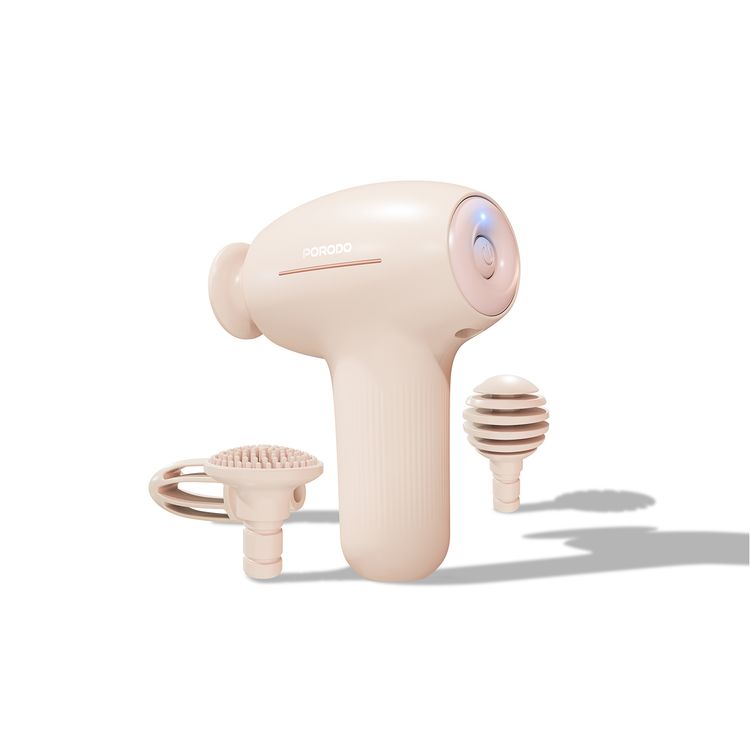 Porodo Lifestyle Cordless Mini Massage Gun with 4 Interchangeable Heads, 5 Speed Levels, Type-C Charging Interface, 3.5 Hours Recharge Time, 3 Hours Working Time, 1300mAh Battery Capacity, Safety Auto Shut-Off - Pink