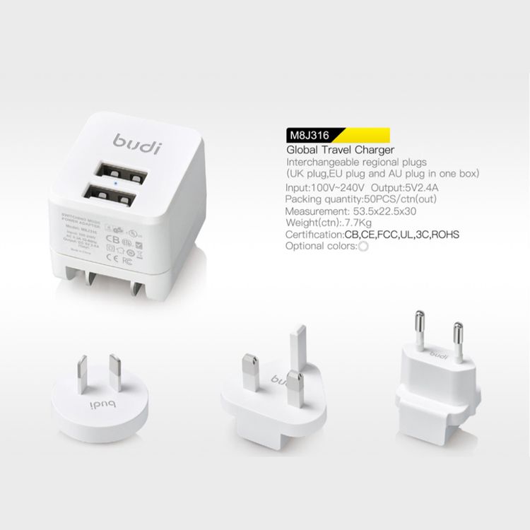 Budi Global Travel Charger 12W - White