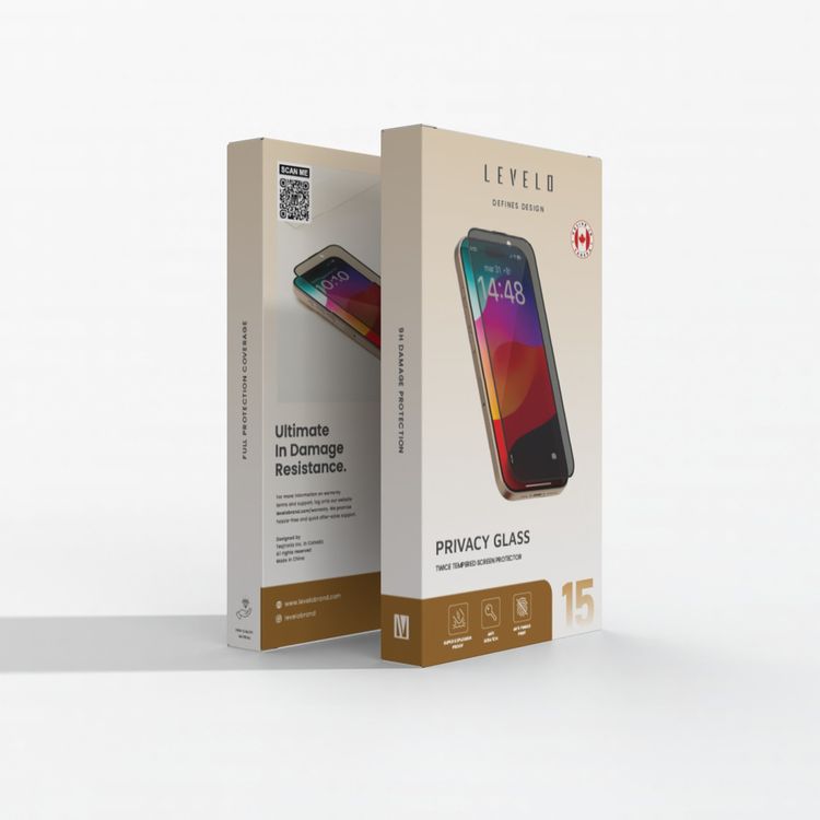 Levelo Privacy Twice-Tempered Screen Protector for iPhone 15, Anti-Scratch, Anti-Fingerprint, Full Protection Coverage, Explosion-Proof Design - Black