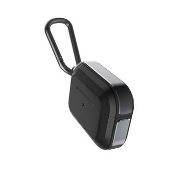 X-Doria Defense Trek Aluminum Bumper Case with Anti-Lost Carabiner & Loop Compatible for AirPods Pro - Sleek Design Cover - 360 Degree Protection - Charging Light Visible - Black
