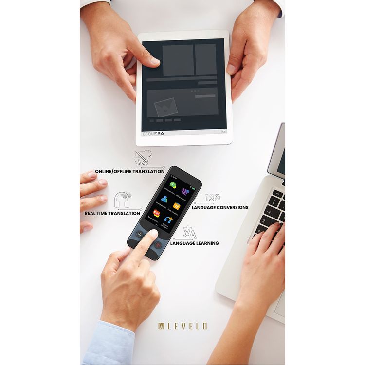 Levelo FluentLink Offline & Online Voice Translator, Built-in ChatGPT, Unit Conversion, Exchange Rate Conversion - Gray