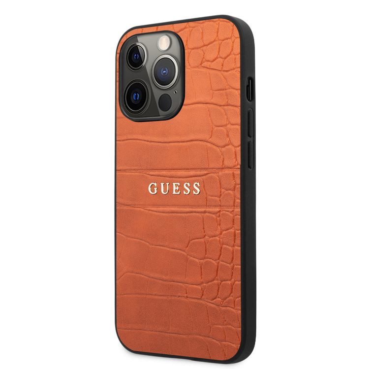 CG MOBILE Guess PU Leather Croco Case Hot Stamped Lines & Metal Logo Compatible for iPhone 13 Pro (6.1") Anti-Scratch, Easy Access to All Ports, Shock Absorption
