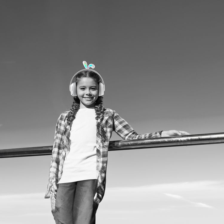 Porodo Soundtec Kids Wireless Headphones with Rabbit Ears & LED Lights, 40mm Speaker, 85dB Safe Sound, Up to 57 Hours Play Time, Bluetooth Version 5.3, Up to 40 Hours Talk Time, USB-C Charging Port - Gray