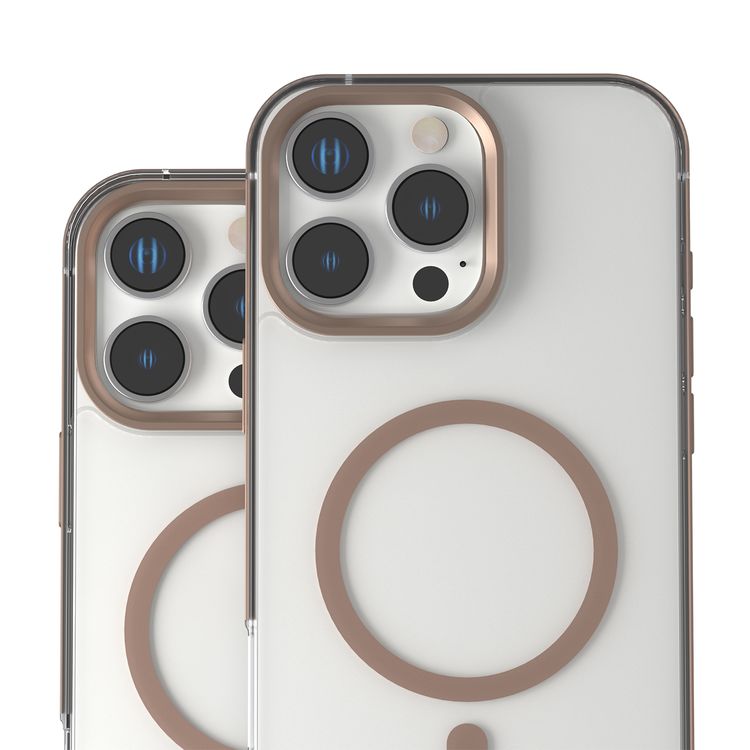 Levelo Claire Magsafe Case with Aluminum Bumper Case for iPhone 16 Pro Max, Hybrid Case, MagSafe Compatibility - Rose Gold Titanium