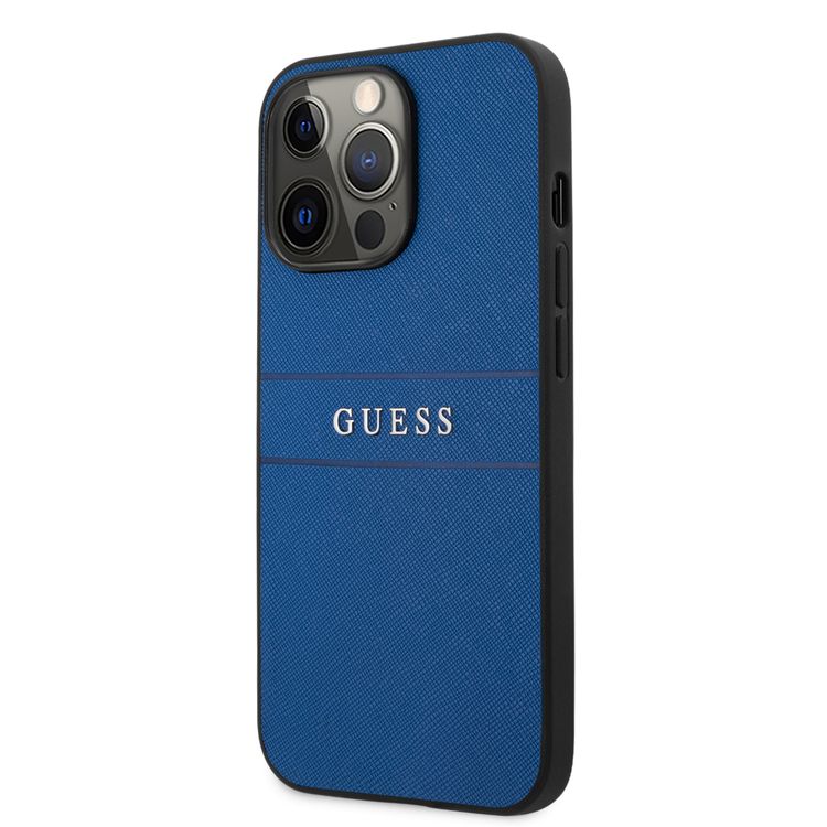 CG MOBILE Guess PU Leather Case Saffiano with Metal Logo Hot Stamp Stripes Compatible for iPhone 13 Pro Max (6.7") Anti-Scratch, Easy Access to All Ports