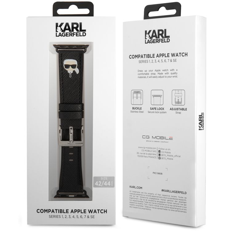 Karl Lagerfeld Strap PU Saffiano Karl Head Logo For Apple Watch 42/44MM - Black