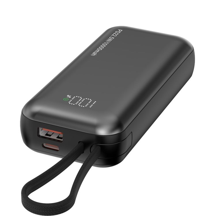 بنك الطاقة Porodo 10,000 مللي أمبير في الساعة - كابلات مزدوجة مدمجة من النوع C وLightning، مخرج PD 22.5 وات كحد أقصى، شحن سريع من 0 إلى 60% في 30 دقيقة، شاشة رقمية، متوافق مع iPhone 15/14، Samsung S24/S23، Huawei وiPad وAirPods والمزيد - أسود