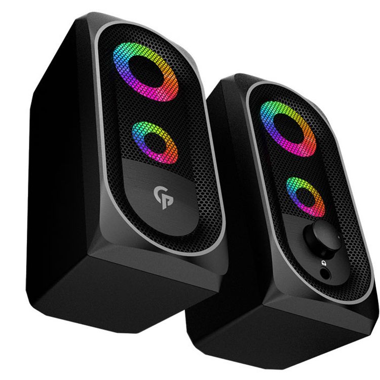 مكبرات صوت بورودو جيمينج ستيريو بتقنية البلوتوث 10 واط، مكبر صوت بتأثير إضاءة RGB، مستشعر إضاءة باللمس، قابس عالمي USB و3.5 ملم، مقبض للتحكم في الصوت، مكبر صوت محمول للكمبيوتر - أسود