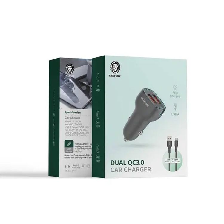 Green Lion Dual QC3.0 Car Charger - Black