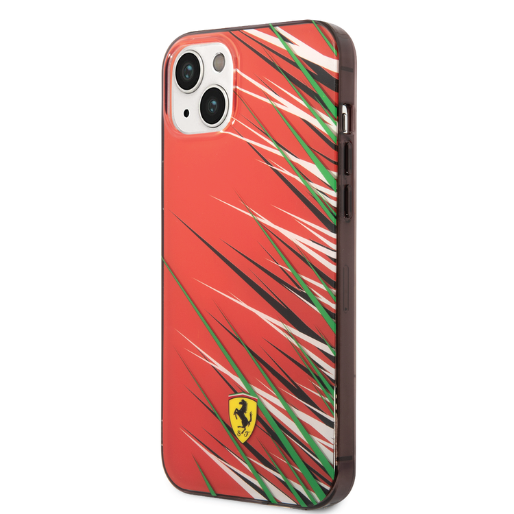 Ferrari PC/TPU Case with Double Layer Grass Print iPhone 14 Plus Compatibility - Red