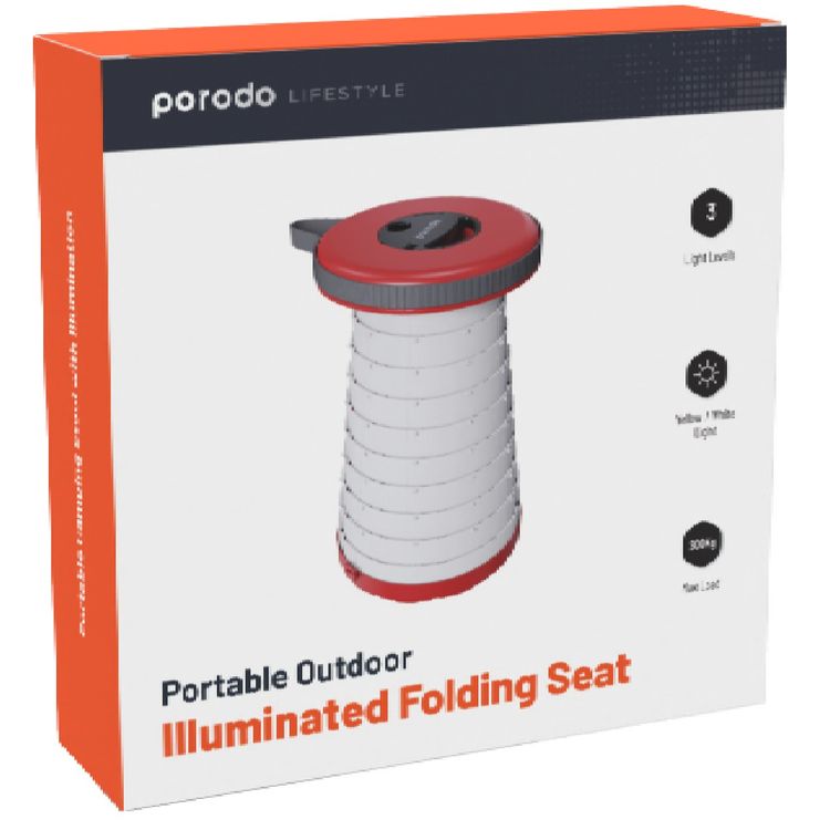 Porodo Camping Telescopic LED (White/Yellow) Stool - Red
