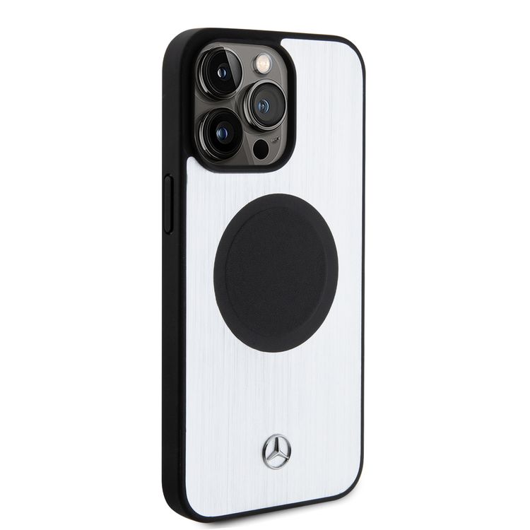 Mercedes-Benz iPhone 15 Pro For Magsafe Leather & ALU Case - Silver