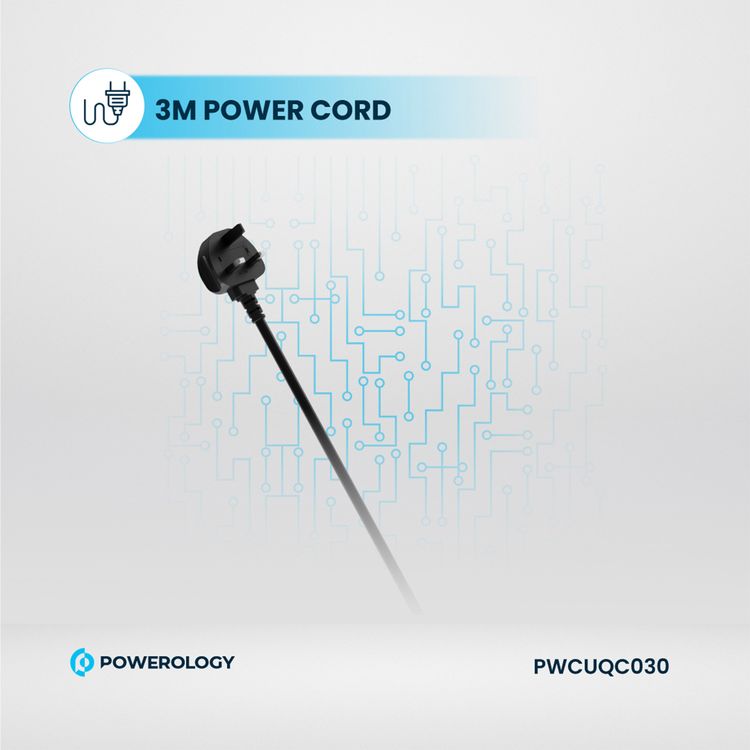 Powerology 2500W Power Strip with 6 AC Sockets & Built-in Retractable Cables, 5 USB Ports, USB-C & Lightning Outputs, Built-in Safeguards, Fire-Proof Material, 24H Timer, Simultaneous Charging, 70cm Cables Length & 3m Power Cord Length - Black