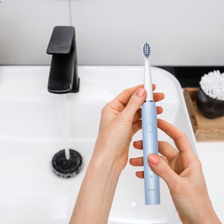 Porodo W-Sonic Electric Toothbrush with Professional Sonic Cleaning, 2 Minutes Smart Timer, 500mAh Battery Capacity, IPX7 Water Resistant, 3 Hours Charging Time, Type-C Charging Port, Up to 100 Days Battery Life, Smart Quadrant Timer - Blue