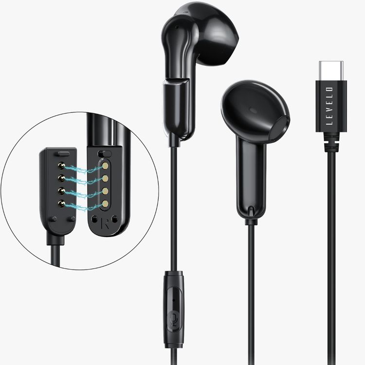 Levelo 2-in-1 TWS & Wired Earphones with Environment Noise Reduction, Up to 4 Hours Play Time with Bluetooth Mode, 12mm Speaker Unit, Smart Sleep Mode, Ergonomic Design, Touch Control, Clear Audio - Black