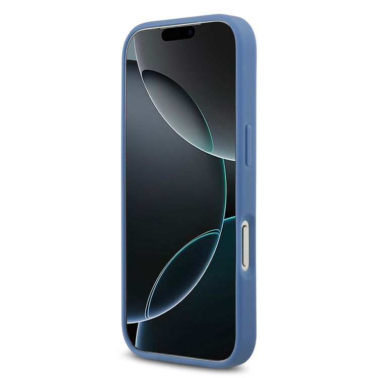 علبة MagSafe 4G من الجلد الصناعي بشعار كلاسيكي لهاتف آيفون 17 برو، حماية من السقوط، تصميم نحيف، قبضة مريحة، تغليف مستدام، سهل التركيب، تصميم خفيف الوزن - أزرق