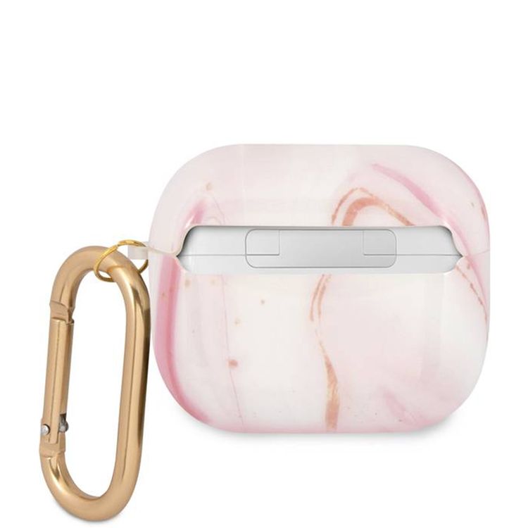 Guess Marble Case for Airpods 3 with Exact Cutouts, Raised Edges to Extra Protection, Glossy Finish, Elegant Marble Pattern, High-quality TPU Material, Drop Protection and Scratch-resistant, Easy Installation, Lightweight - Pink
