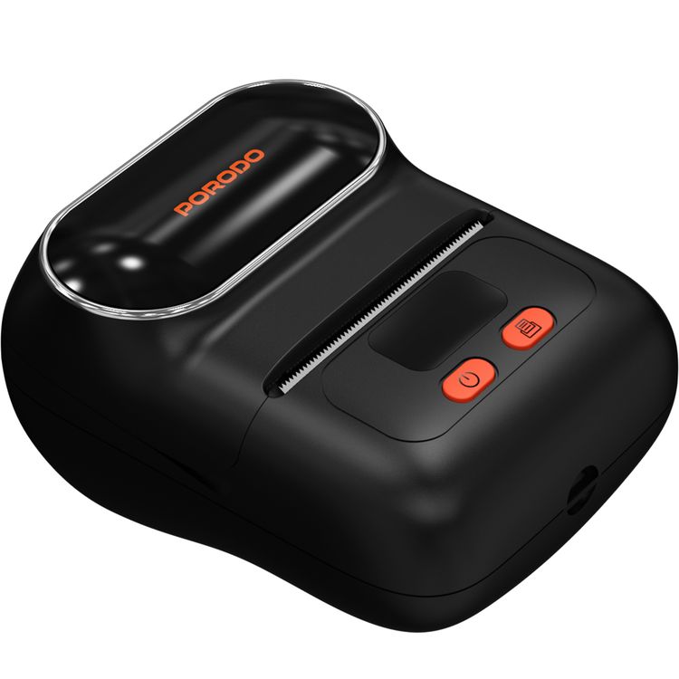 Porodo Super HD Thermal Printer with Bluetooth, 1200mAh Battery Capacity, 2.5 Hours Recharge Time, 1.5 Hours Working Time, 20-50mm Label Width, Super HD - Black