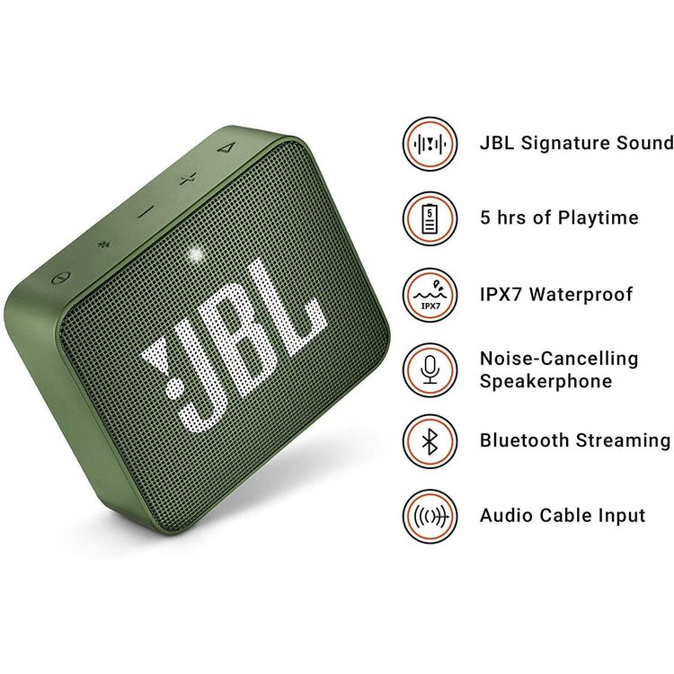 JBL GO 2 Portable Wireless Bluetooth Speaker, 5-hours Playtime, IP67 Waterproof Feature, Speaker Built-in Noise-Cancelling Speakerphone - Green
